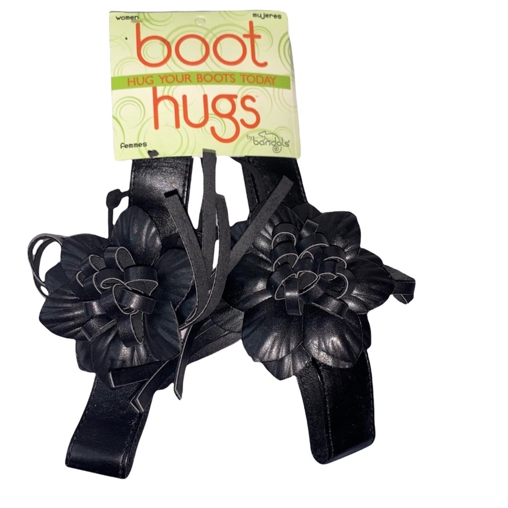 NWT Boot Hugs Black Faux Leather Flowers